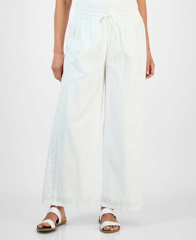 Style & Co Petite Eyelet-Trim Wide-Leg Pants, Exclusively at Macy's