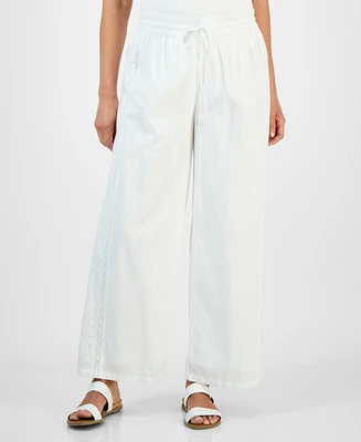 Style & Co Petite Eyelet-Trim Wide-Leg Pants, Exclusively at Macy's
