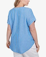 Ruby Rd. Plus Yarn Dye Stripe Embellished Tie Front Top