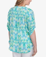 Ruby Rd. Plus Paradise Ikat Button Tie Front Top