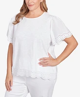 Ruby Rd. Plus Size Embroidered Sleeve Solid Top