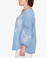 Ruby Rd. Plus Floral Embroidered Tencel Top