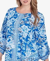 Ruby Rd. Plus Bohemian Batik Floral Border Print Crepe Tunic Top