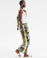 On 34th Women's Leaf-Print Crochet-Trim Wide-Leg Pants, Exclusively at Macy's