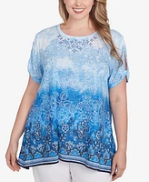 Ruby Rd. Plus Crystal Ombre Cold Shoulder Crew Neck Top