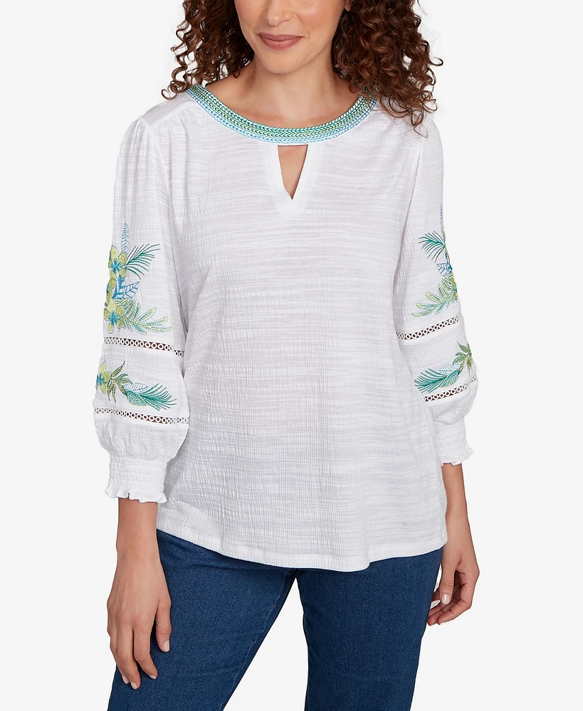 Ruby Rd. Plus Solid Embroidered Textured Knit Top