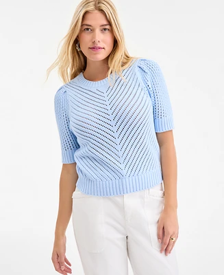 On 34th Women's Diagonal-Knit Puff-Sleeve Sweater, Exclusively at Macy's