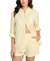 Guess Women's Long-Sleeve Linen Button-Up Shirt