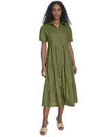 Calvin Klein Women's Cotton Tiered Midi Shirtdress