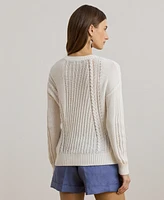 Lauren Ralph Women's Pointelle-Knit Cotton Crewneck Sweater