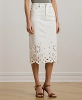 Lauren Ralph Women's Eyelet Denim Midi Skirt
