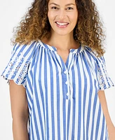 Style & Co Petite Striped Eyelet Top, Exclusively at Macy's
