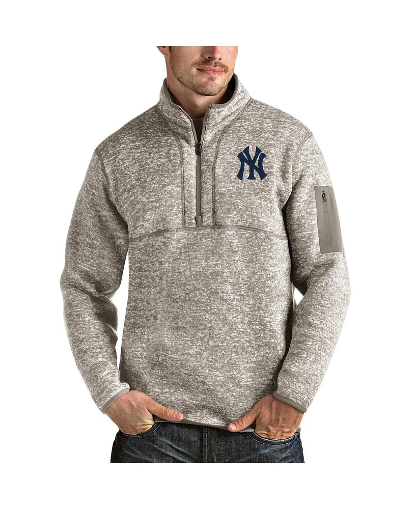 Antigua Men's Oatmeal New York Yankees Fortune Quarter-Zip Pullover Jacket