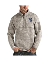 Antigua Men's Oatmeal New York Yankees Fortune Quarter-Zip Pullover Jacket