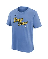 Nike Big Boys and Girls Christian Yelich Powder Blue Milwaukee Brewers Fuse City Connect Name Number T-Shirt