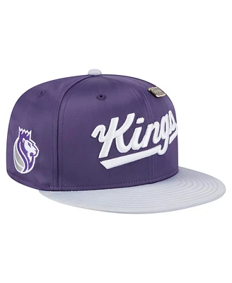 New Era Men's Purple/Gray Sacramento Kings Throwback Satin Vintage Pin Two-Tone 59FIFTY Fitted Hat