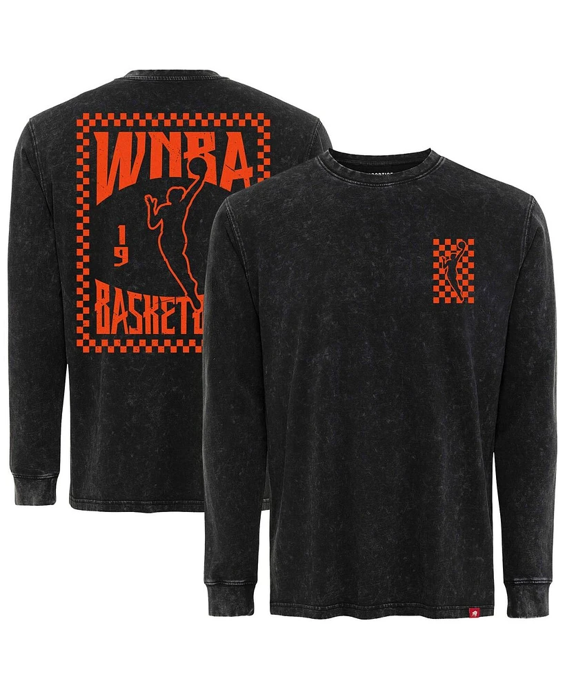 Sportiqe Men's and Women's Black Wnba Rock Roll Collection Bono Mineral Wash Premium Long Sleeve T-Shirt