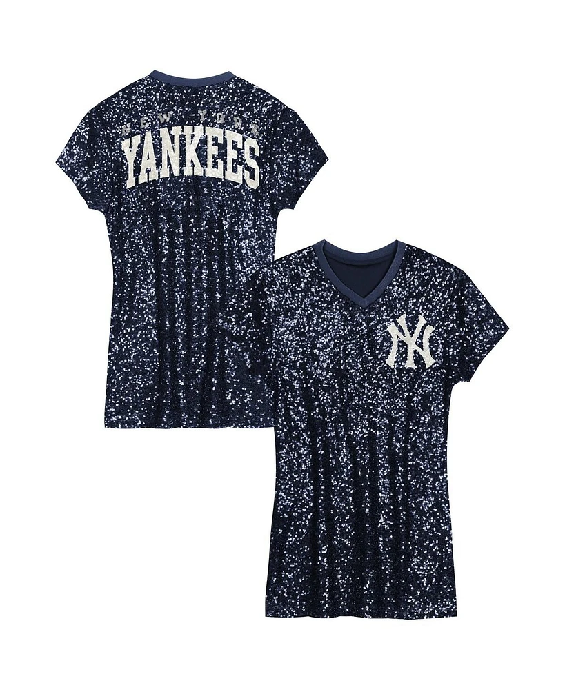 Outerstuff Big Girls Navy New York Yankees Sequin V-Neck Dress