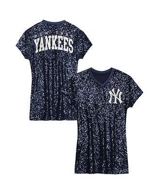 Outerstuff Big Girls Navy New York Yankees Sequin V-Neck Dress