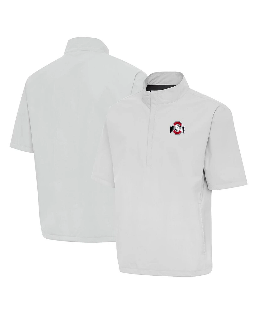Antigua Men's Gray Ohio State Buckeyes Brisk Short Sleeve Quarter-Zip Windshirt Hoodie