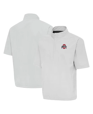 Antigua Men's Gray Ohio State Buckeyes Brisk Short Sleeve Quarter-Zip Windshirt Hoodie