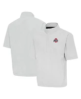 Antigua Men's Gray Ohio State Buckeyes Brisk Short Sleeve Quarter-Zip Windshirt Hoodie