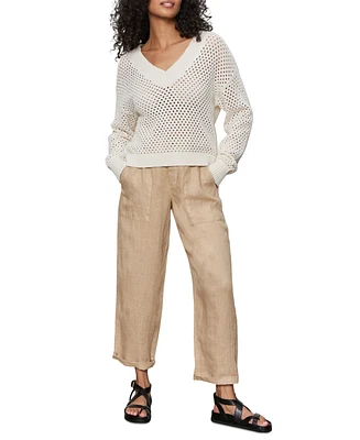 Sanctuary Women's Airy Openwork Cotton V-Neck Sweater