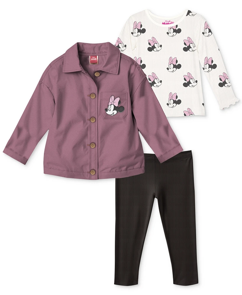 Disney Baby Girls Minnie Mouse Jacket, Top & Ribbed Leggings, 3 Piece Set