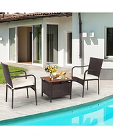 Gymax 3PCS Outdoor Patio Bistro Set Pe Rattan Conversation Set w/ Umbrella Hole