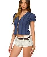 Edikted Women's Cotton Lacey Tie Front Top