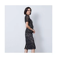 Etcetera Women's Black Floral Lace Skirt Ranunculus