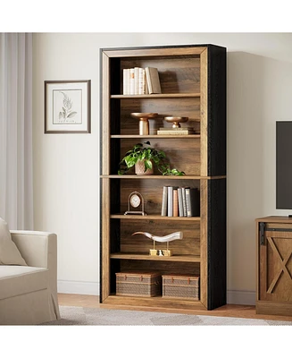 Tribesigns 74.4'' Tall Bookcase, 7 Tiers Wood Open Display Floor Bookshelf, Vintage Open Display Storage Shelves Tv Stand for Home Office, Living Room