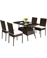 Gymax 5PCS Rattan Patio Dining Table & Chair Set Outdoor Furniture Set w/ Cushion