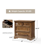 Narciso 4-Drawer Solid Wood End Table With Power Outlets and Usb Ports