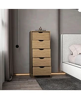 Houma 5 Drawers Narrow Dresser, Slim Storage Chest of Drawers, Natural Oak