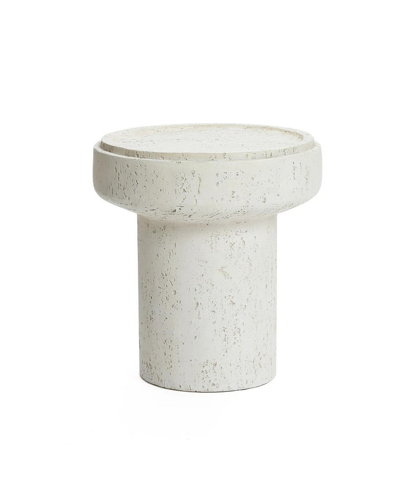 LuxenHome Off White MgO Round 18.5-Inch Tall Side Table, Indoor and Outdoor