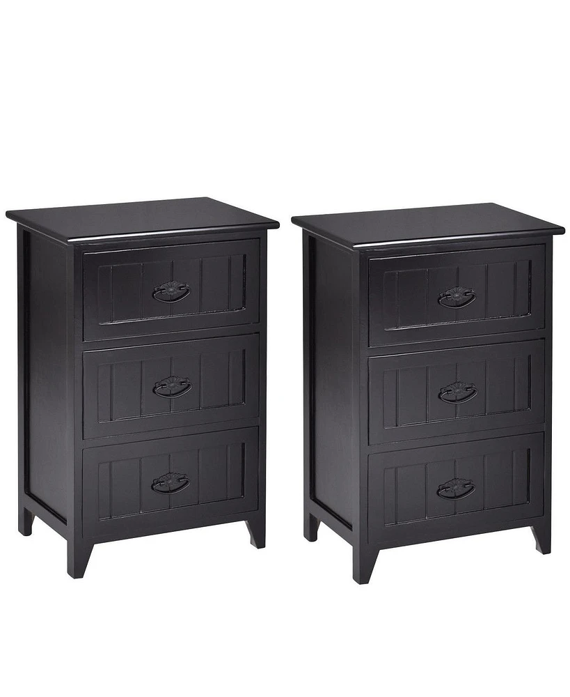 Gymax 2 Pcs 3 Drawers Nightstands End Table Storage Wood Side Bedside
