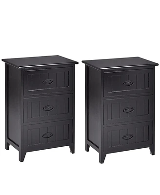 Gymax 2 Pcs 3 Drawers Nightstands End Table Storage Wood Side Bedside