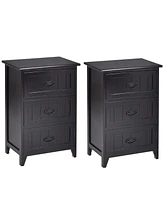 Gymax 2 Pcs 3 Drawers Nightstands End Table Storage Wood Side Bedside