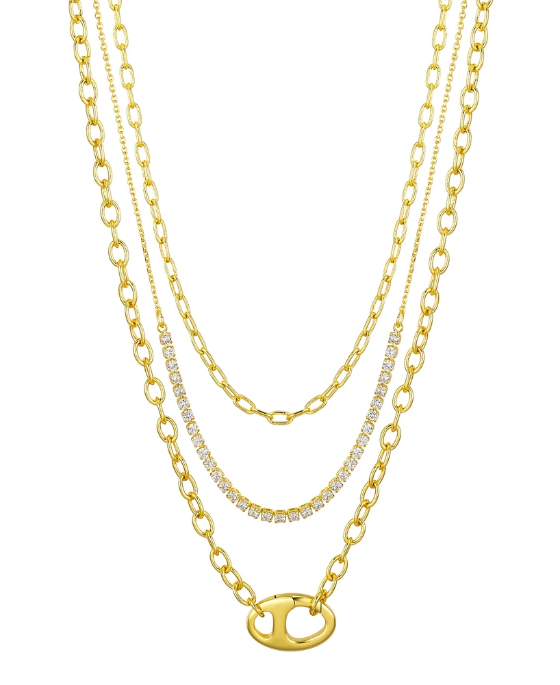 Unwritten Cubic Zirconia Tennis Paperclip Oval Carabiner Layered Necklace Set