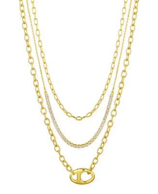 Unwritten Cubic Zirconia Tennis Paperclip Oval Carabiner Layered Necklace Set