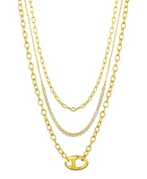 Unwritten Cubic Zirconia Tennis Paperclip Oval Carabiner Layered Necklace Set