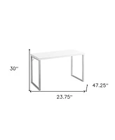 24-Inch White and Silver Computer Desk – Modern Workstation for Home Office