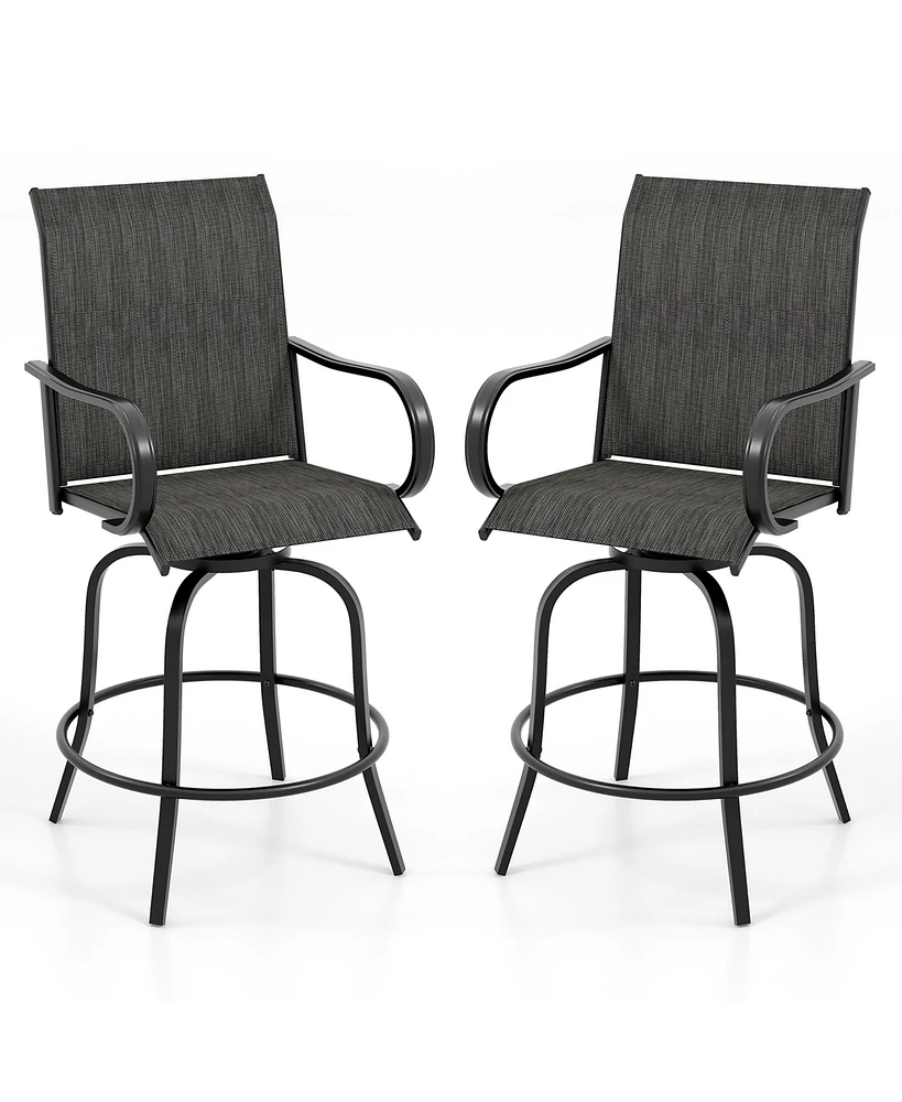 Gymax Outdoor Swivel Bar Stool Set of 2 w/Breathable Fabric and Heavy Duty Metal Frame Navy