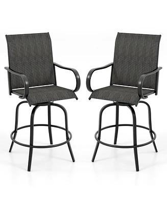 Gymax Outdoor Swivel Bar Stool Set of 2 w/Breathable Fabric and Heavy Duty Metal Frame Navy