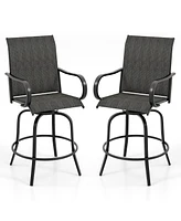 Gymax Outdoor Swivel Bar Stool Set of 2 w/Breathable Fabric and Heavy Duty Metal Frame Navy