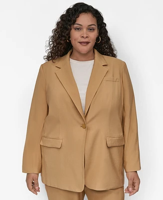 Dkny Plus Sueded Canvas One-Button Blazer