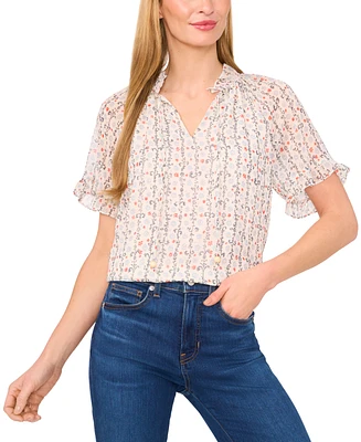 CeCe Women's Floral-Print Ruffled Top