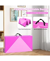 8 Feet Pu Leather Folding Gymnastics Mat with Hook and Loop Fasteners-Pink