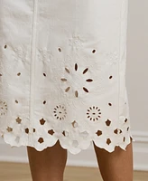 Lauren Ralph Petite Eyelet Denim Midi Skirt